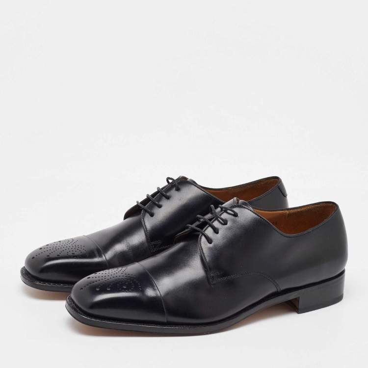 Pre Owned Salvatore Ferragamo Black Leather Lace Up Derby Size 41.5