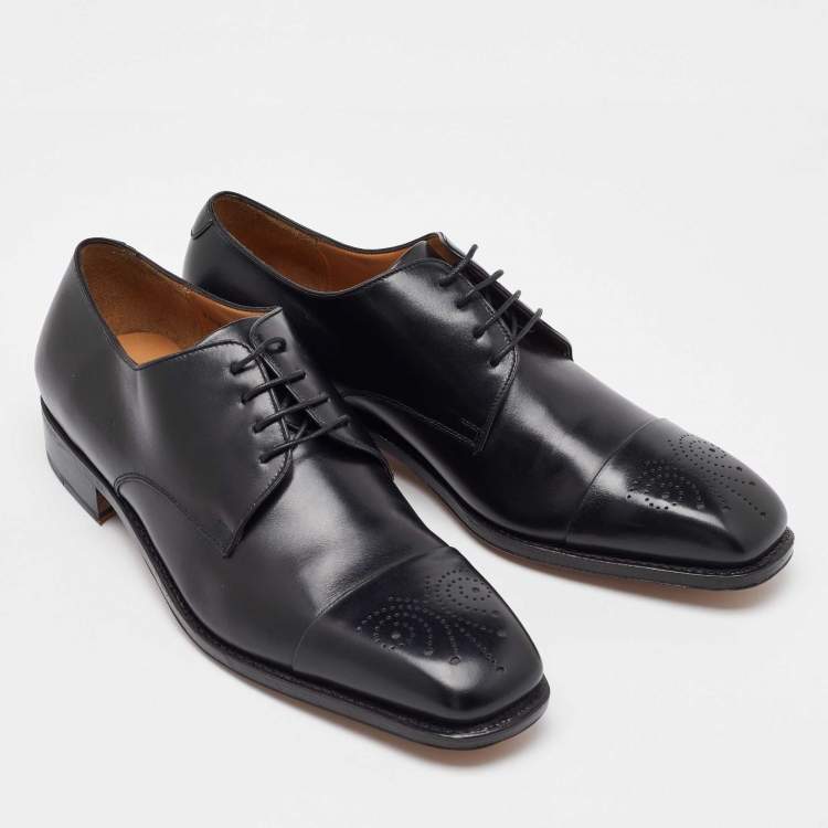 Pre Owned Salvatore Ferragamo Black Leather Lace Up Derby Size 41.5
