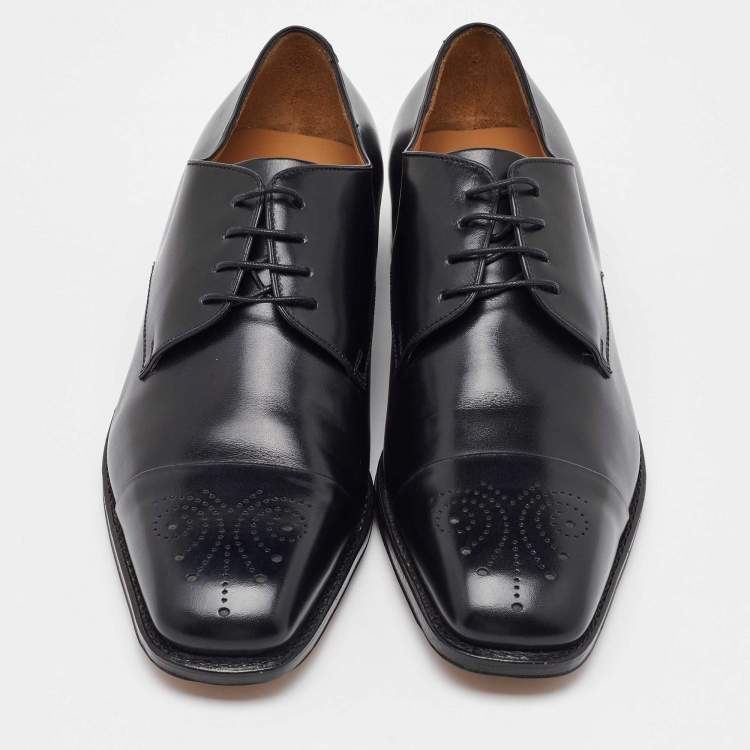 Pre Owned Salvatore Ferragamo Black Leather Lace Up Derby Size 41.5