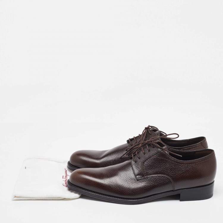 Pre Owned Salvatore Ferragamo Dark Brown Leather Lace Up Derby Size 41.5