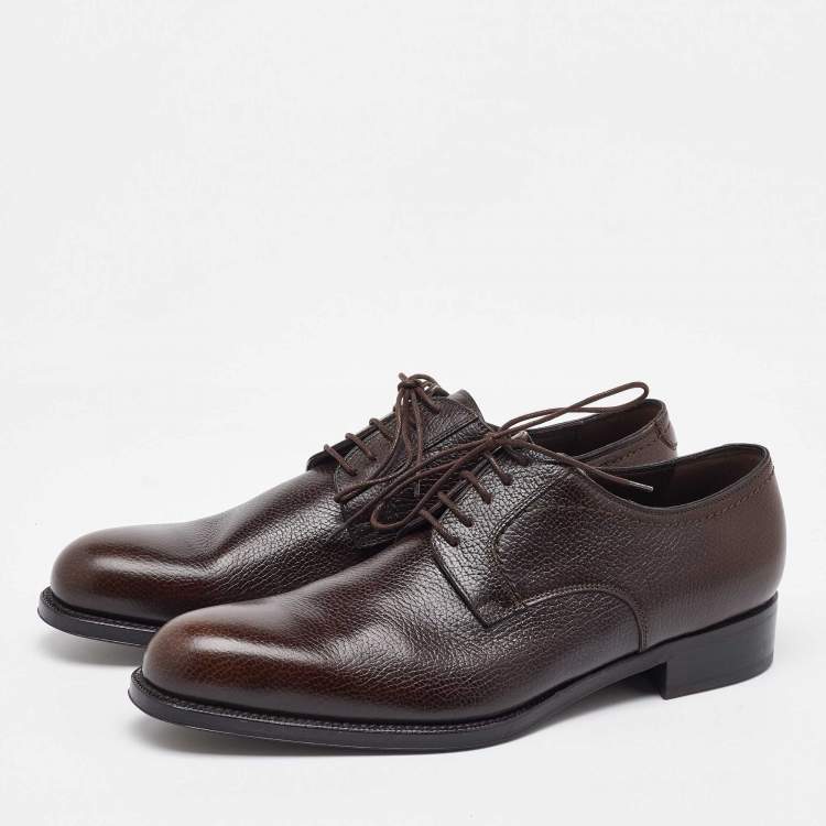 Pre Owned Salvatore Ferragamo Dark Brown Leather Lace Up Derby Size 41.5