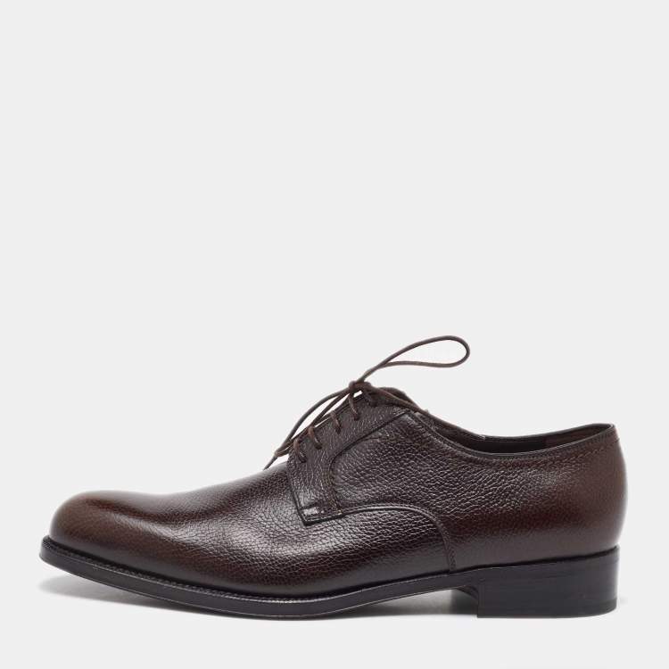 Pre Owned Salvatore Ferragamo Dark Brown Leather Lace Up Derby Size 41.5