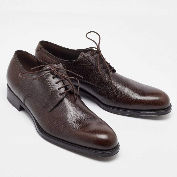 Pre Owned Salvatore Ferragamo Dark Brown Leather Lace Up Derby Size 41.5