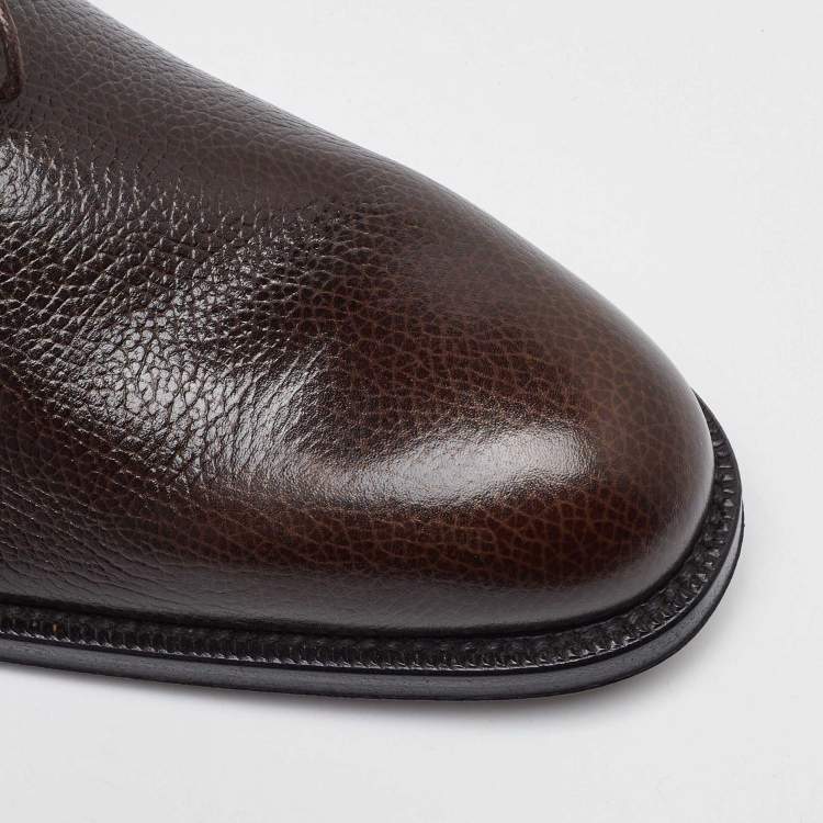Pre Owned Salvatore Ferragamo Dark Brown Leather Lace Up Derby Size 41.5