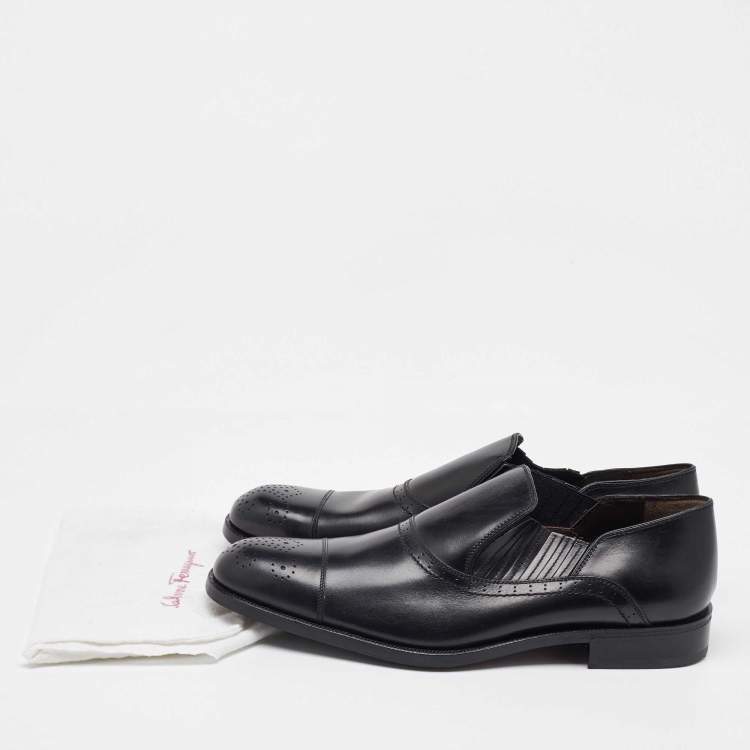 Pre Owned Salvatore Ferragamo Black Leather Slip On Loafers Size 41.5