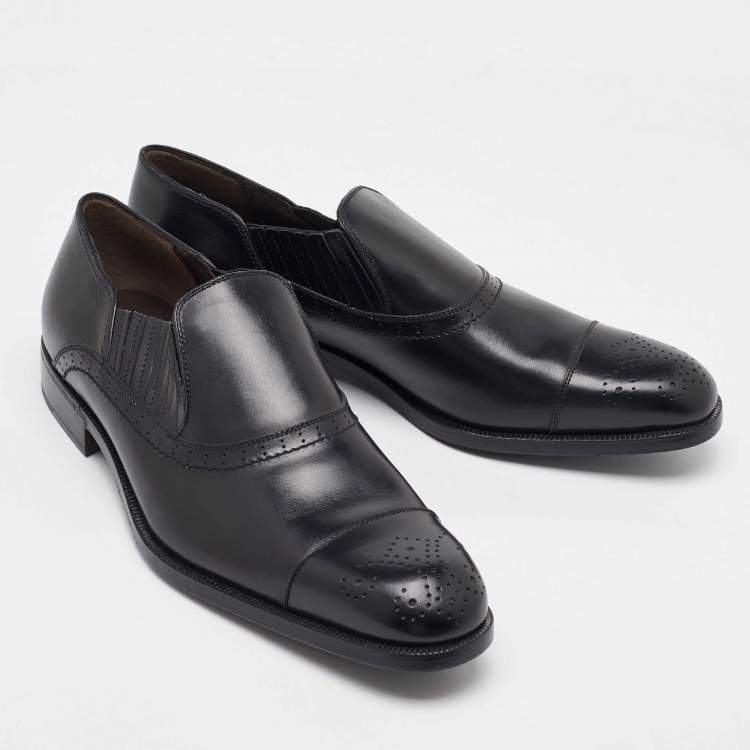 Pre Owned Salvatore Ferragamo Black Leather Slip On Loafers Size 41.5