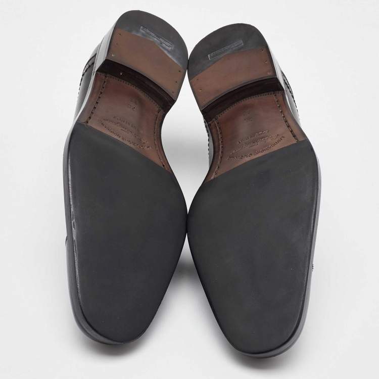 Pre Owned Salvatore Ferragamo Black Leather Slip On Loafers Size 41.5