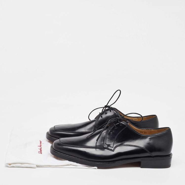 Pre Owned Salvatore Ferragamo Black Leather Lace Up Derby Size 41.5