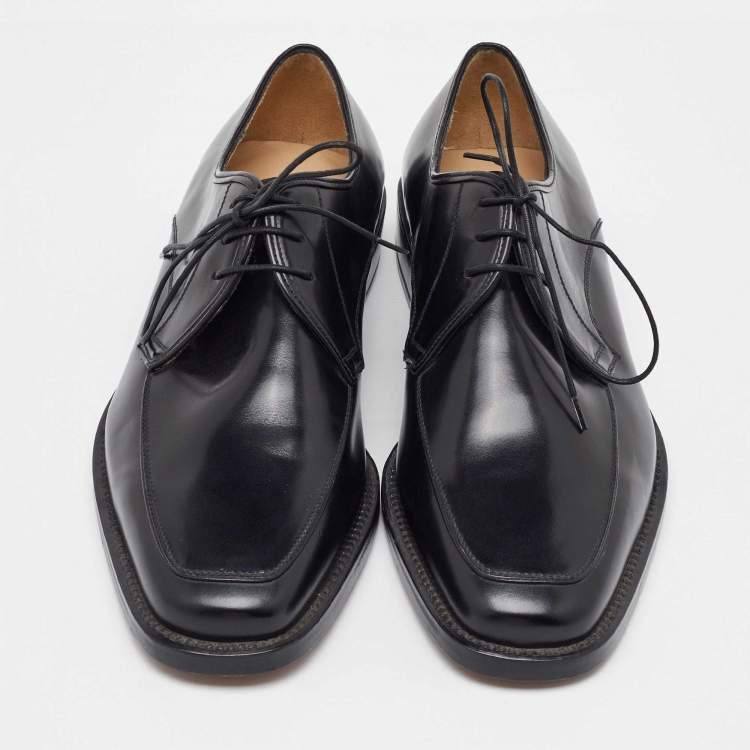Pre Owned Salvatore Ferragamo Black Leather Lace Up Derby Size 41.5