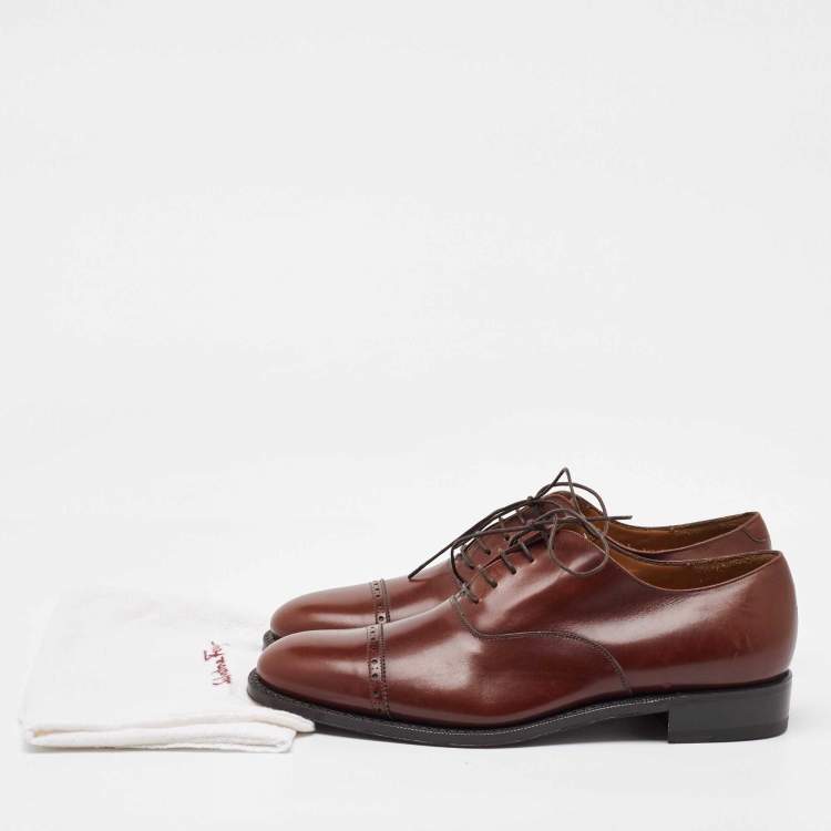 Pre Owned Salvatore Ferragamo Brown Leather Lace Up Oxfords Size 41.5