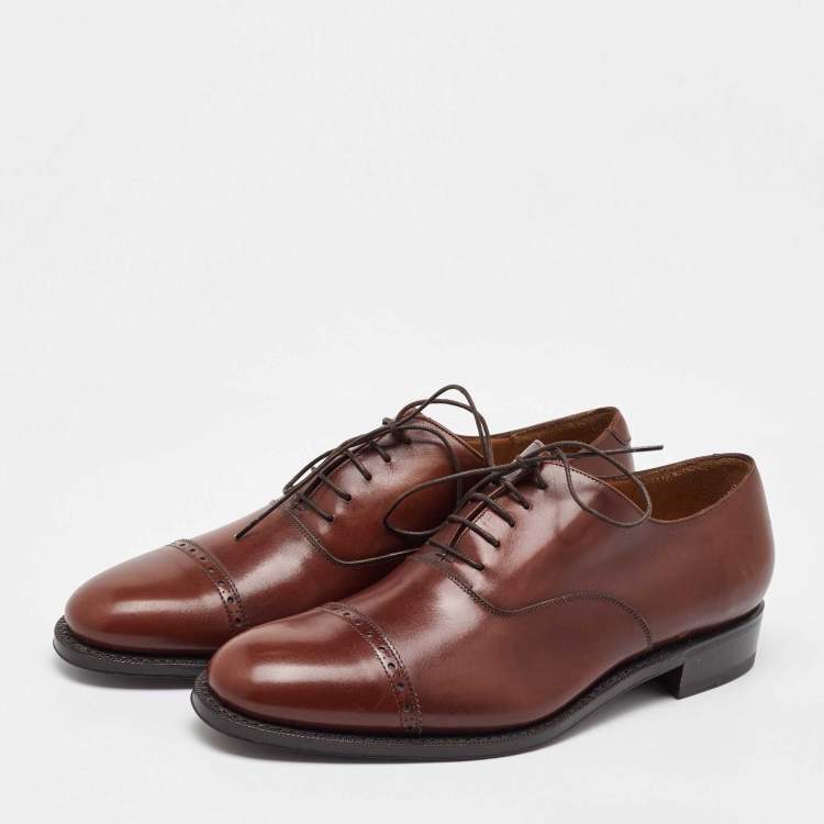 Pre Owned Salvatore Ferragamo Brown Leather Lace Up Oxfords Size 41.5