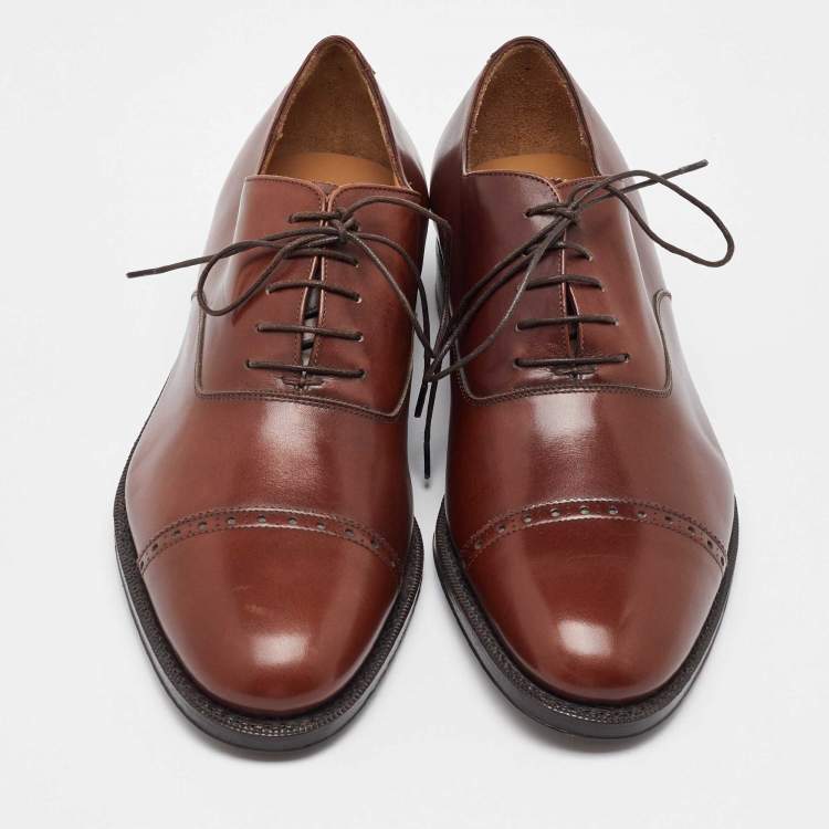 Pre Owned Salvatore Ferragamo Brown Leather Lace Up Oxfords Size 41.5