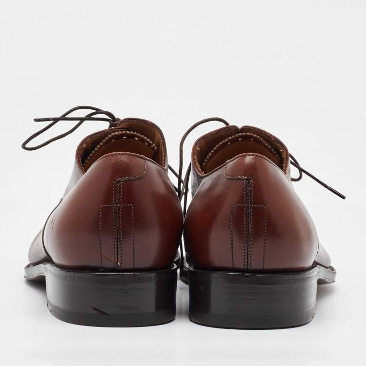 Pre Owned Salvatore Ferragamo Brown Leather Lace Up Oxfords Size 41.5