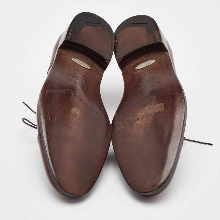 Pre Owned Salvatore Ferragamo Brown Leather Lace Up Oxfords Size 41.5