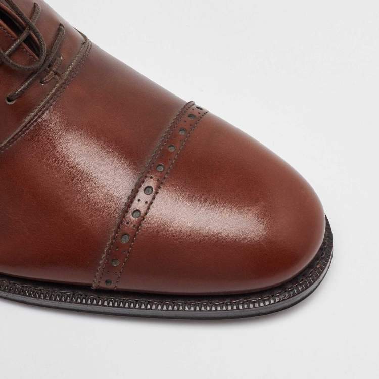 Pre Owned Salvatore Ferragamo Brown Leather Lace Up Oxfords Size 41.5