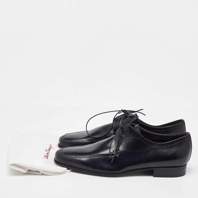 Pre Owned Salvatore Ferragamo Black Leather Lace Up Derby Size 41.5