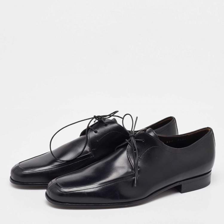 Pre Owned Salvatore Ferragamo Black Leather Lace Up Derby Size 41.5