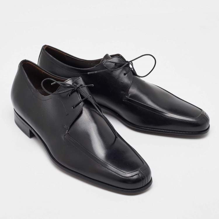 Pre Owned Salvatore Ferragamo Black Leather Lace Up Derby Size 41.5