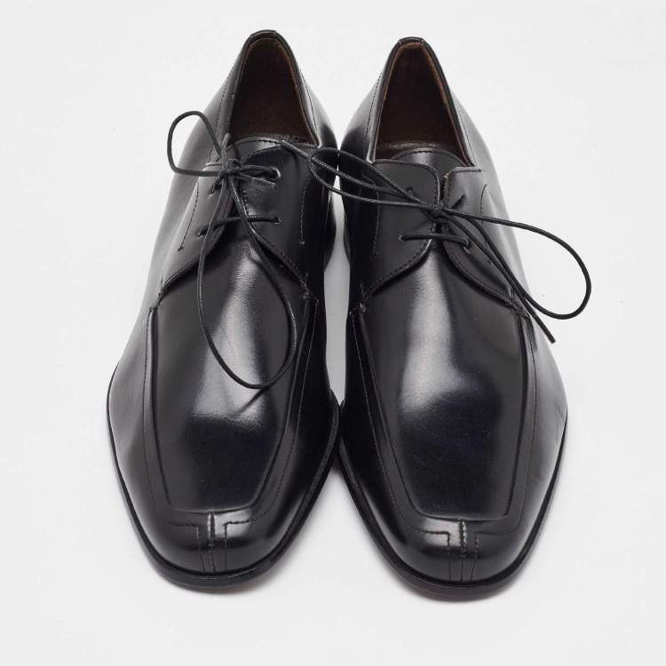 Pre Owned Salvatore Ferragamo Black Leather Lace Up Derby Size 41.5