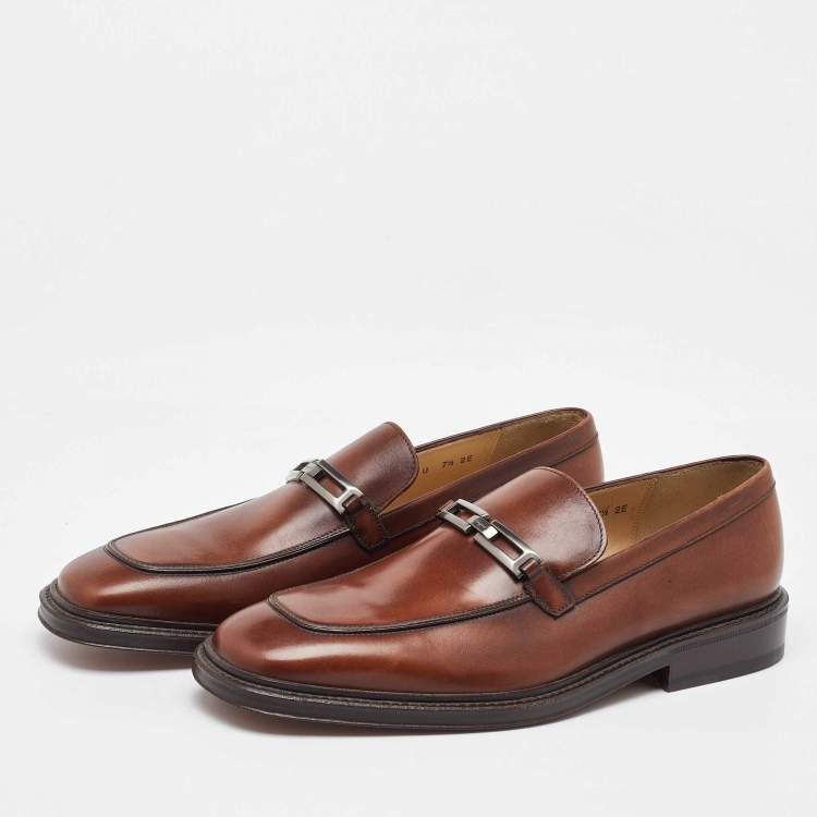 Pre Owned Salvatore Ferragamo Brown Leather Slip On Loafers Size 41.5