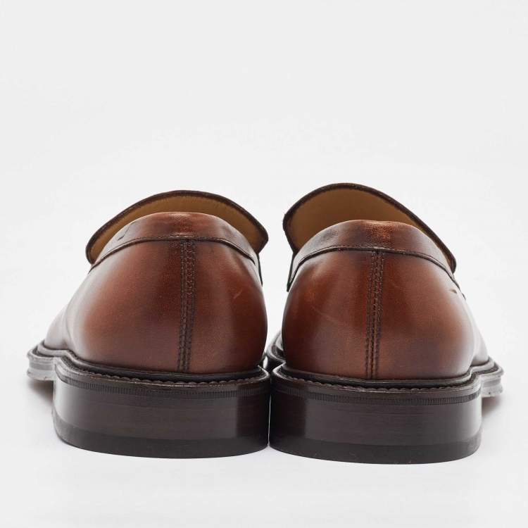 Pre Owned Salvatore Ferragamo Brown Leather Slip On Loafers Size 41.5