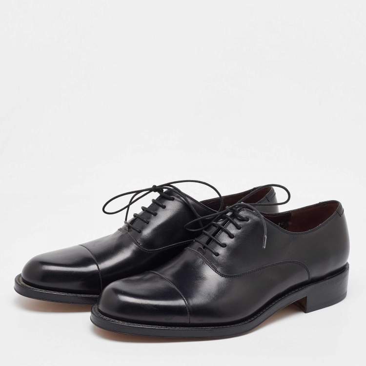 Pre Owned Salvatore Ferragamo Black Leather Lace Up Oxfords Size 41.5