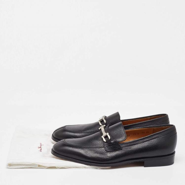 Pre Owned Salvatore Ferragamo Black Leather Gancini Loafers Size 41.5