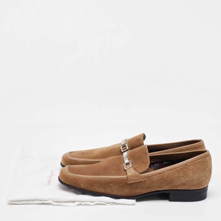 Pre Owned Salvatore Ferragamo Beige Suede Slip On Loafers Size 41.5