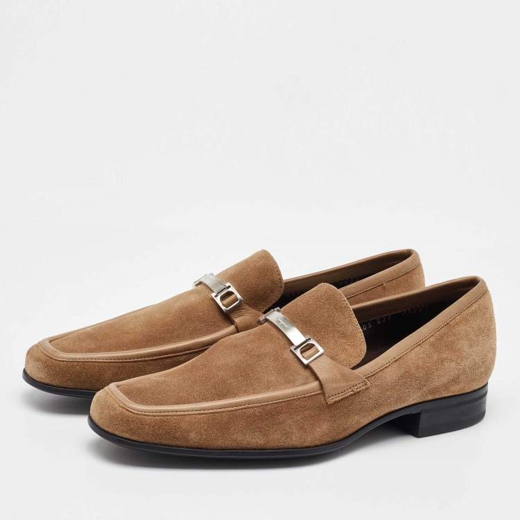 Pre Owned Salvatore Ferragamo Beige Suede Slip On Loafers Size 41.5