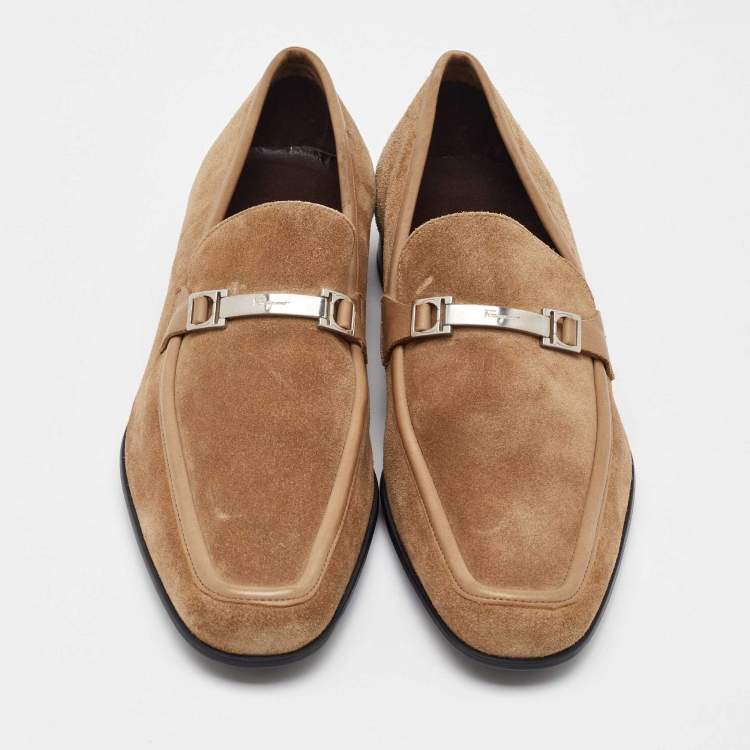 Pre Owned Salvatore Ferragamo Beige Suede Slip On Loafers Size 41.5