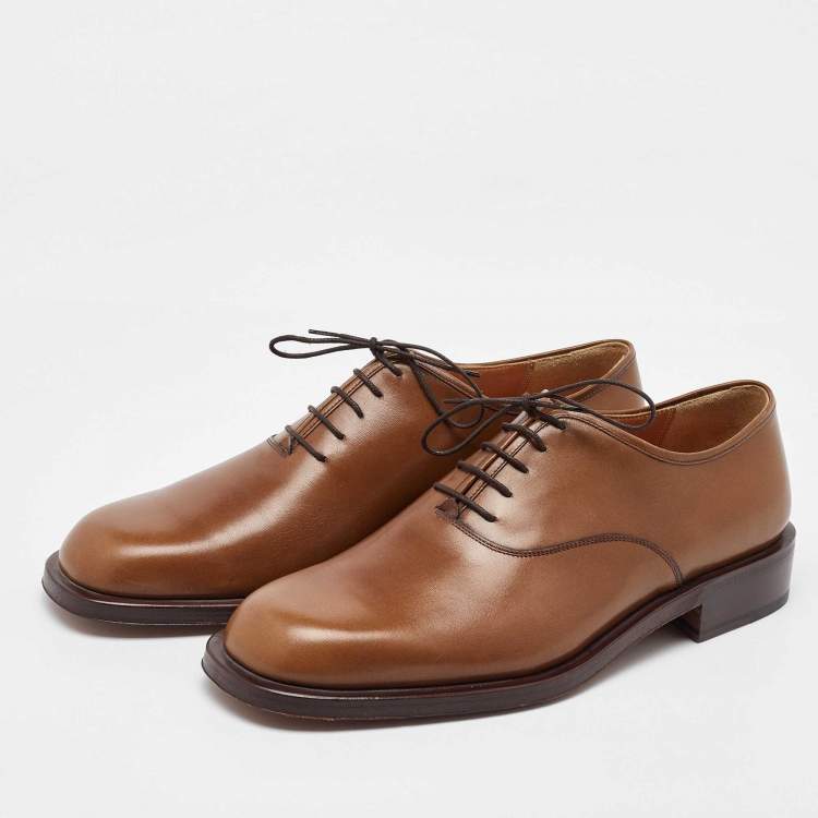 Pre Owned Salvatore Ferragamo Brown Leather Lace Up Oxfords Size 41.5