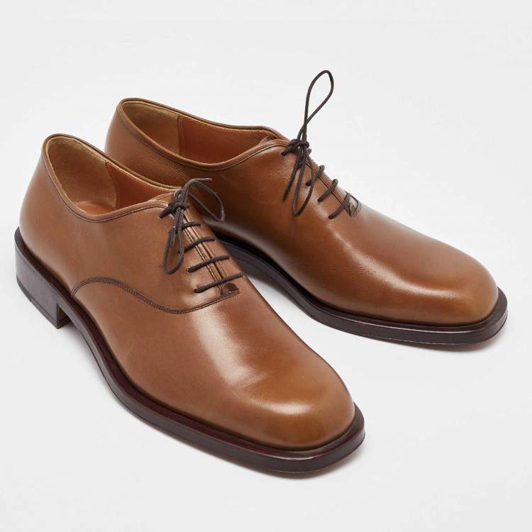 Pre Owned Salvatore Ferragamo Brown Leather Lace Up Oxfords Size 41.5