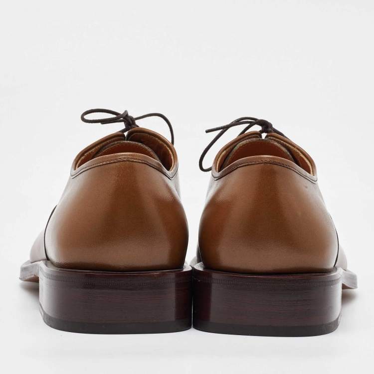 Pre Owned Salvatore Ferragamo Brown Leather Lace Up Oxfords Size 41.5