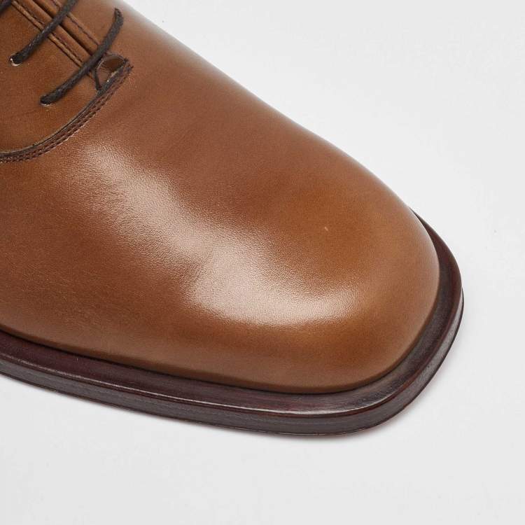 Pre Owned Salvatore Ferragamo Brown Leather Lace Up Oxfords Size 41.5