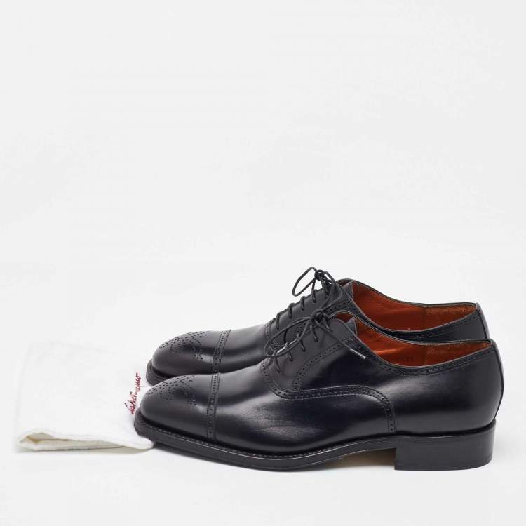 Pre Owned Salvatore Ferragamo Black Leather Brogue Wingtip Oxfords Size 41.5