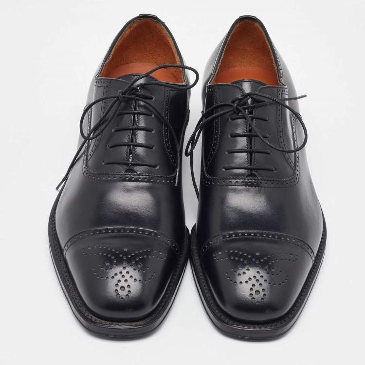 Pre Owned Salvatore Ferragamo Black Leather Brogue Wingtip Oxfords Size 41.5