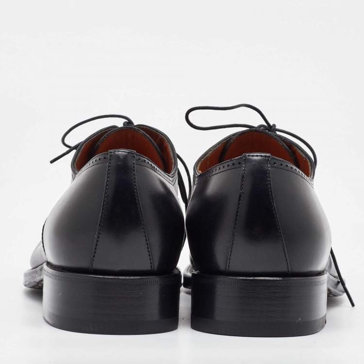 Pre Owned Salvatore Ferragamo Black Leather Brogue Wingtip Oxfords Size 41.5