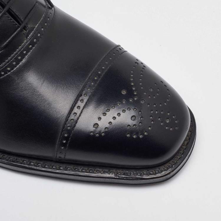Pre Owned Salvatore Ferragamo Black Leather Brogue Wingtip Oxfords Size 41.5