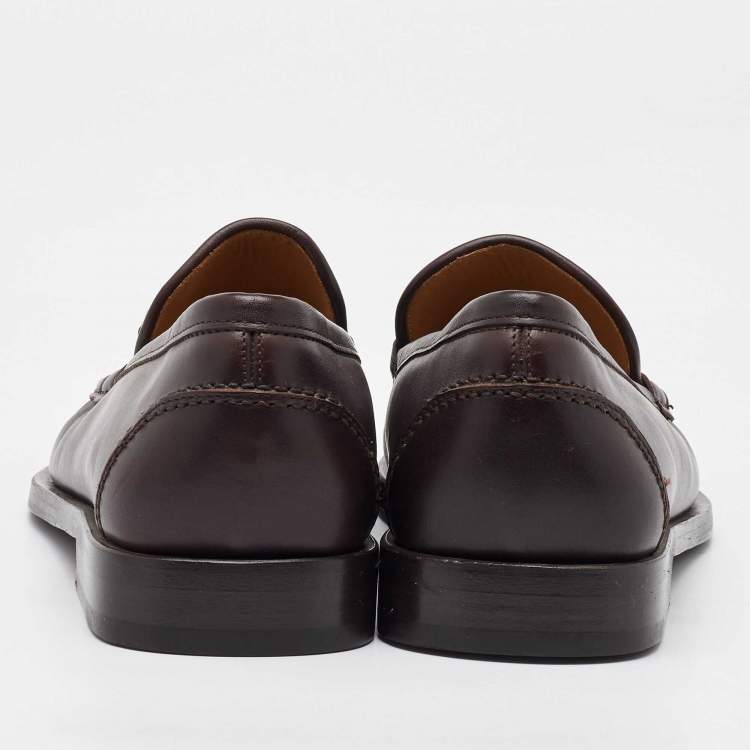 Pre Owned Salvatore Ferragamo Dark Brown Leather Gancini Slip On Loafers Size 41.5