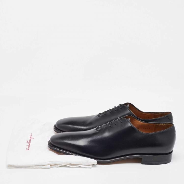 Pre Owned Salvatore Ferragamo Black Leather Lace Up Oxfords Size 41.5