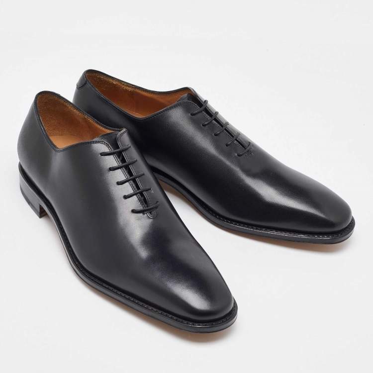 Pre Owned Salvatore Ferragamo Black Leather Lace Up Oxfords Size 41.5