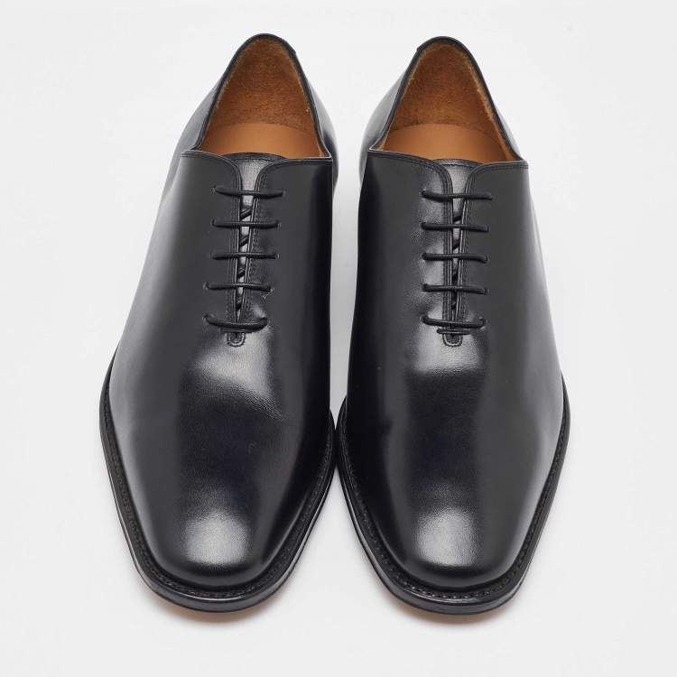 Pre Owned Salvatore Ferragamo Black Leather Lace Up Oxfords Size 41.5