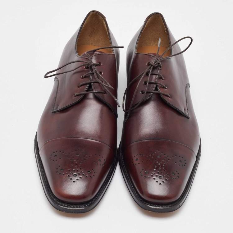 Pre Owned Salvatore Ferragamo Burgundy Leather Lace Up Derby Size 41.5