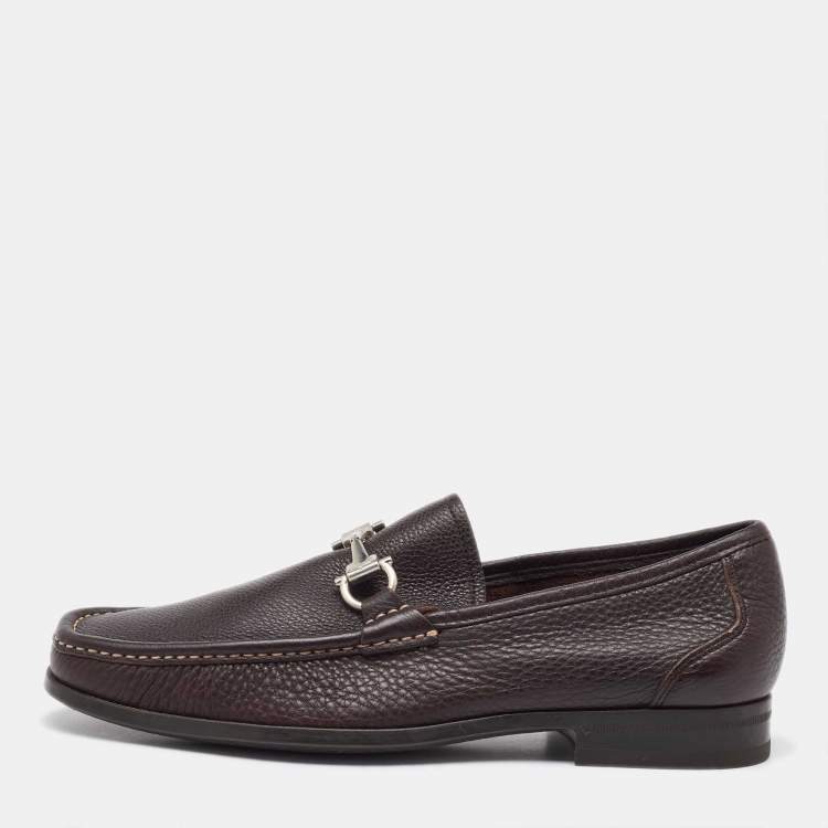 Pre Owned Salvatore Ferragamo Dark Brown Leather Gancini Loafers Size 41.5