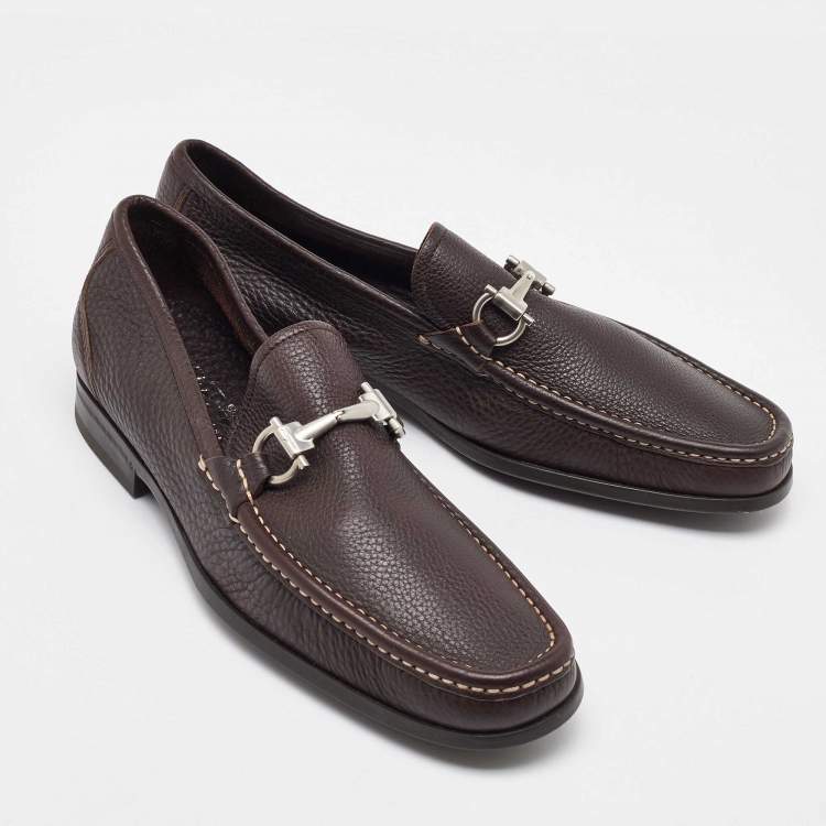 Pre Owned Salvatore Ferragamo Dark Brown Leather Gancini Loafers Size 41.5