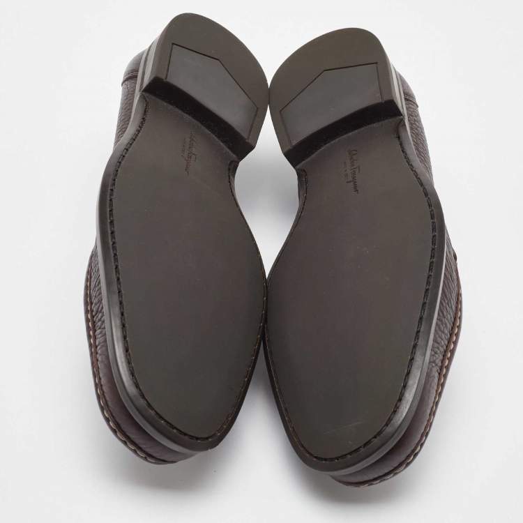 Pre Owned Salvatore Ferragamo Dark Brown Leather Gancini Loafers Size 41.5