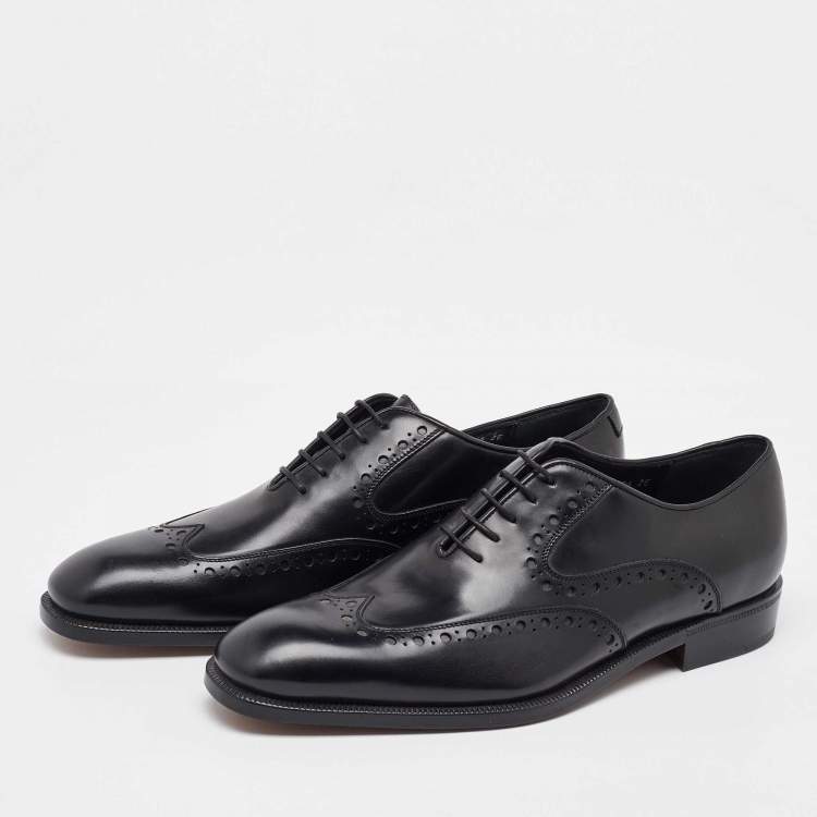 Pre Owned Salvatore Ferragamo Black Leather Lace Up Oxfords Size 41.5