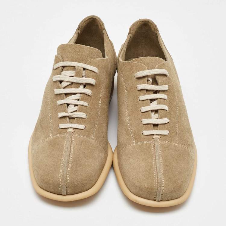 Pre Owned Salvatore Ferragamo Beige Suede Lace Up Oxfords Size 41.5