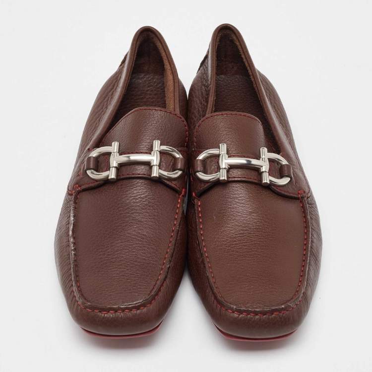 Pre Owned Salvatore Ferragamo Dark Brown Leather Gancini Loafers Size 41.5