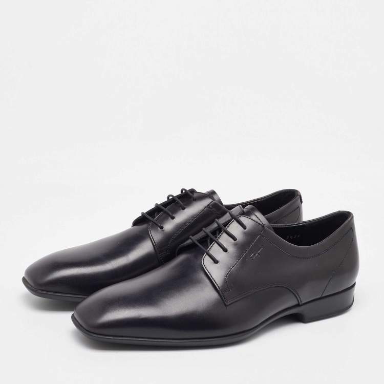 Pre Owned Salvatore Ferragamo Black Leather Lace Up Derby Size 41.5